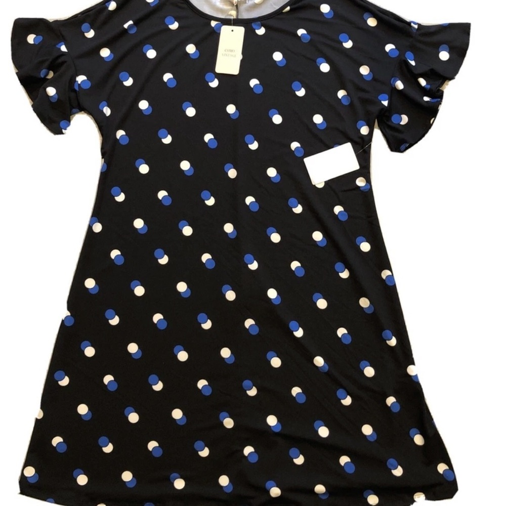 Como Vintage Nordstrom Navy Dress with Blue and White Dots Sz Large